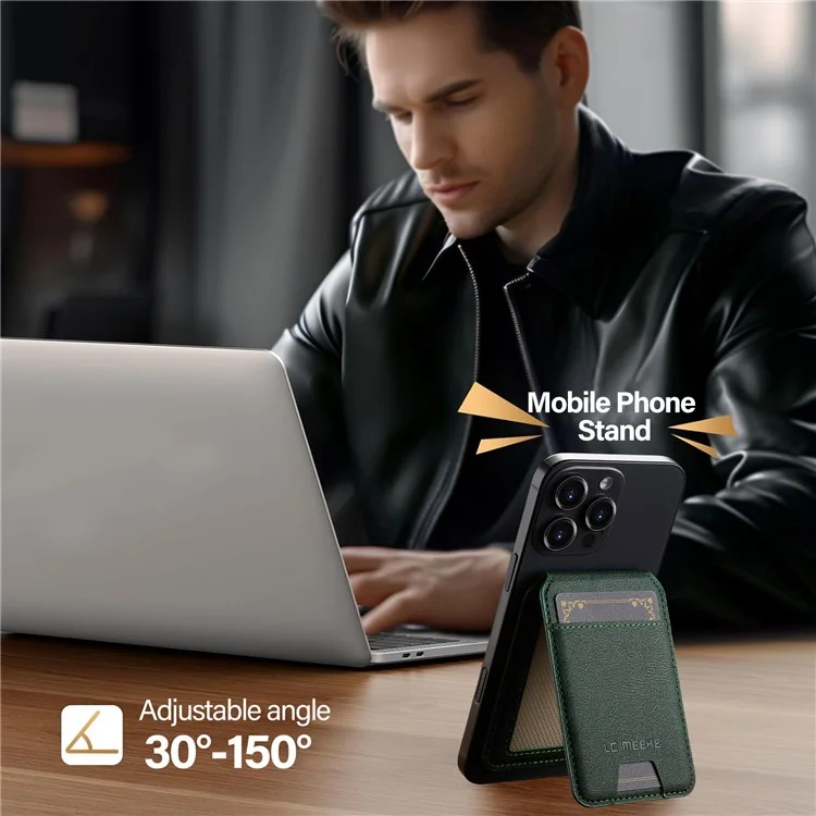 LC.IMEEKE Phone Magnetic Card Holder RFID Blocking Card Slots Leather Kickstand - Green
