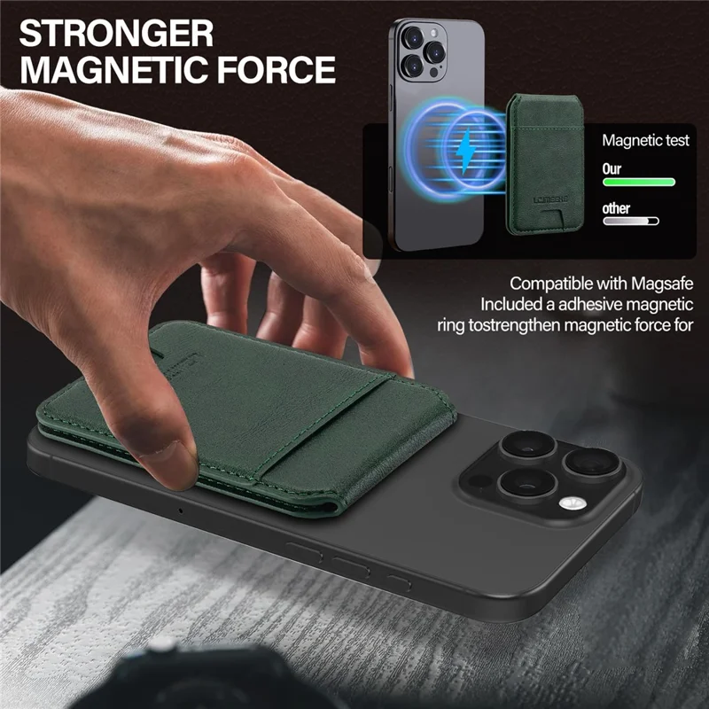 LC.IMEEKE Phone Magnetic Card Holder RFID Blocking Card Slots Leather Kickstand - Green