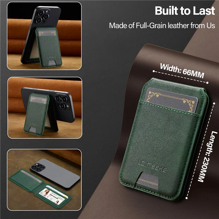 LC.IMEEKE Phone Magnetic Card Holder RFID Blocking Card Slots Leather Kickstand - Green