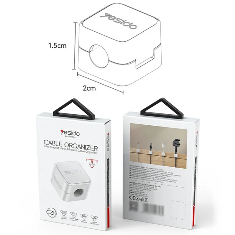 YESIDO C216 4 organizadores de cables magnéticos para escritorio, clips de gestión de cables de teléfono - Blanco