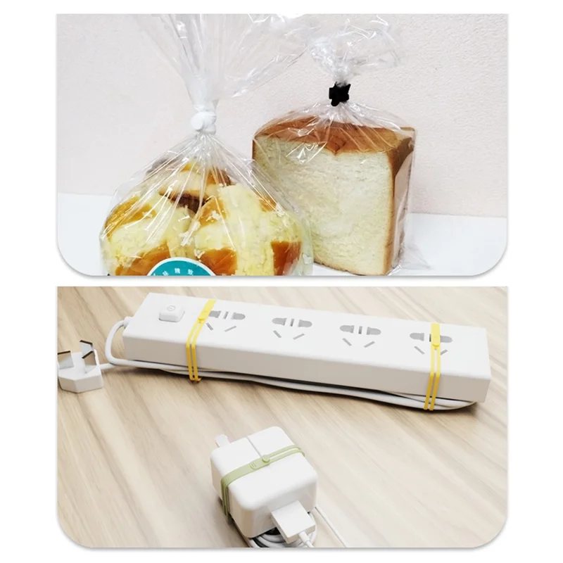 CS04S Multipurpose Elastic Silicone Cable Organizer Tie 130mm Cord Management Reusable Fastening Strap - Black