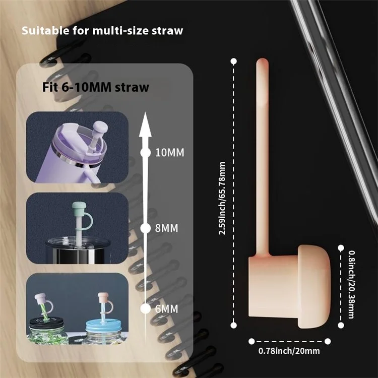 ST01 Silicone Straw Dust Cap Universal Fit 6-10mm Reusable Straw Protector - White