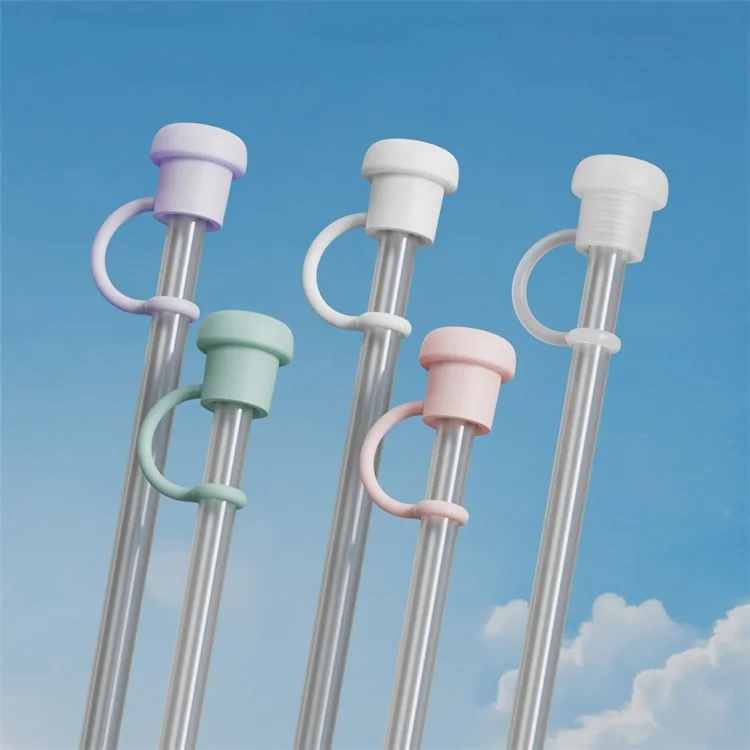 ST01 Silicone Straw Dust Cap Universal Fit 6-10mm Reusable Straw Protector - White