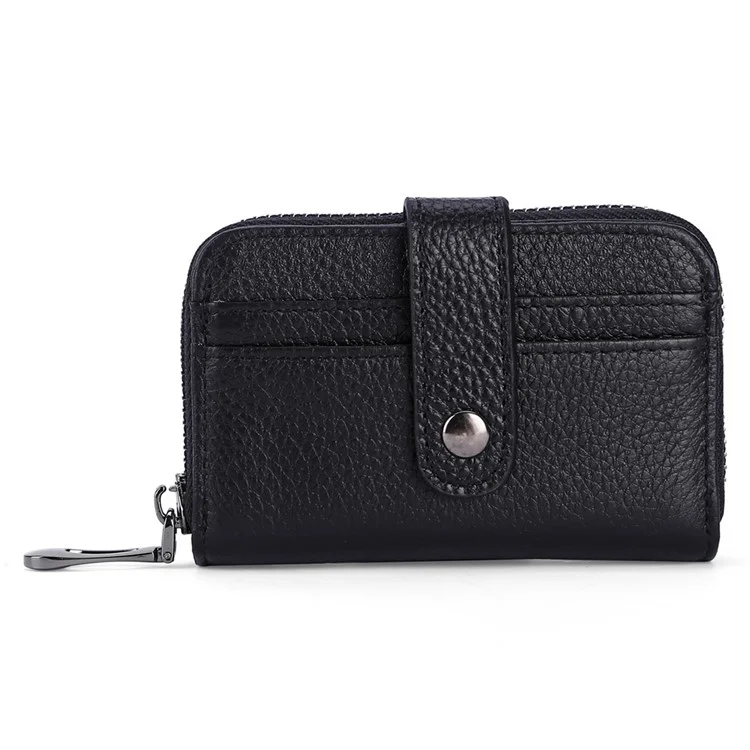 TP-8273 Portable Zipper Wallet RFID Blocking Top Layer Cowhide Leather Card Holder - Black