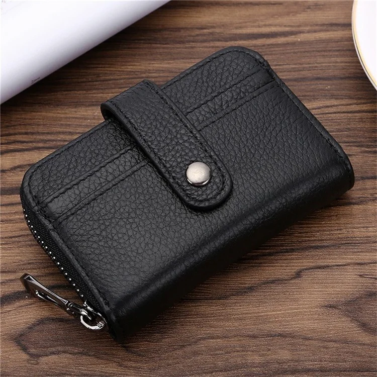 TP-8273 Portable Zipper Wallet RFID Blocking Top Layer Cowhide Leather Card Holder - Black