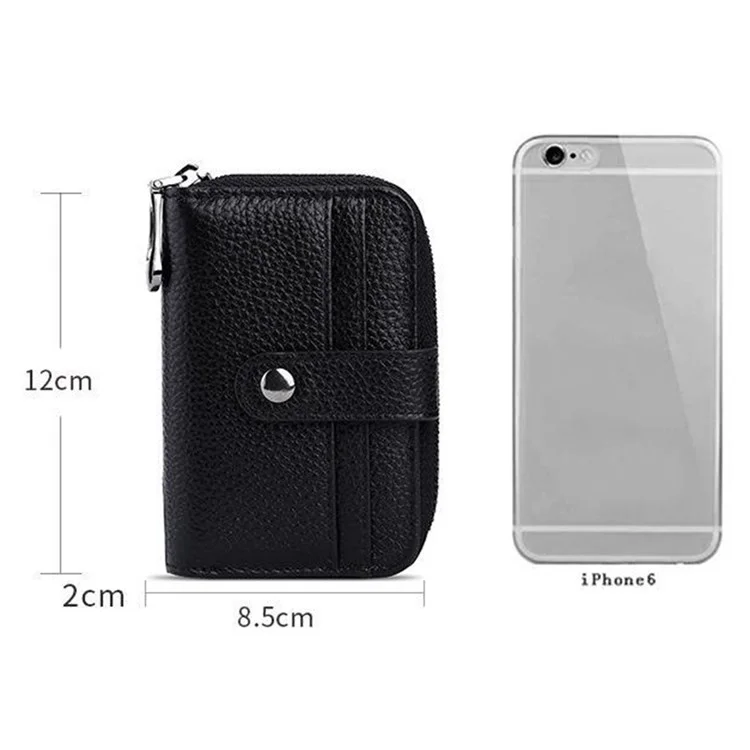 TP-8273 Portable Zipper Wallet RFID Blocking Top Layer Cowhide Leather Card Holder - Black