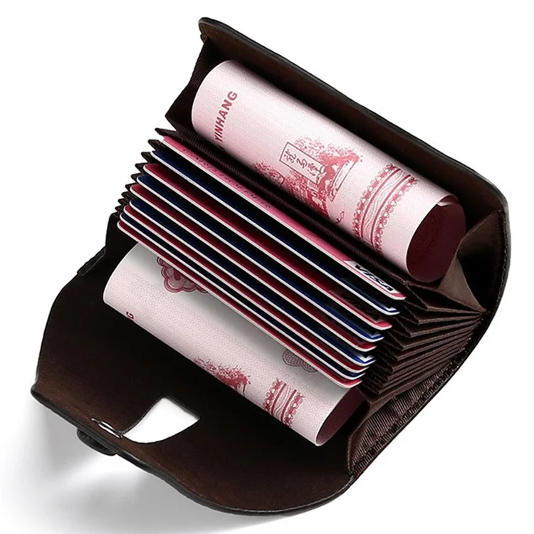 Multifunktionale Kartenhülle im Akkordeon-Stil mit 9 Kartenfächern, 2 Utility-Taschen und horizontalem Design - Braun