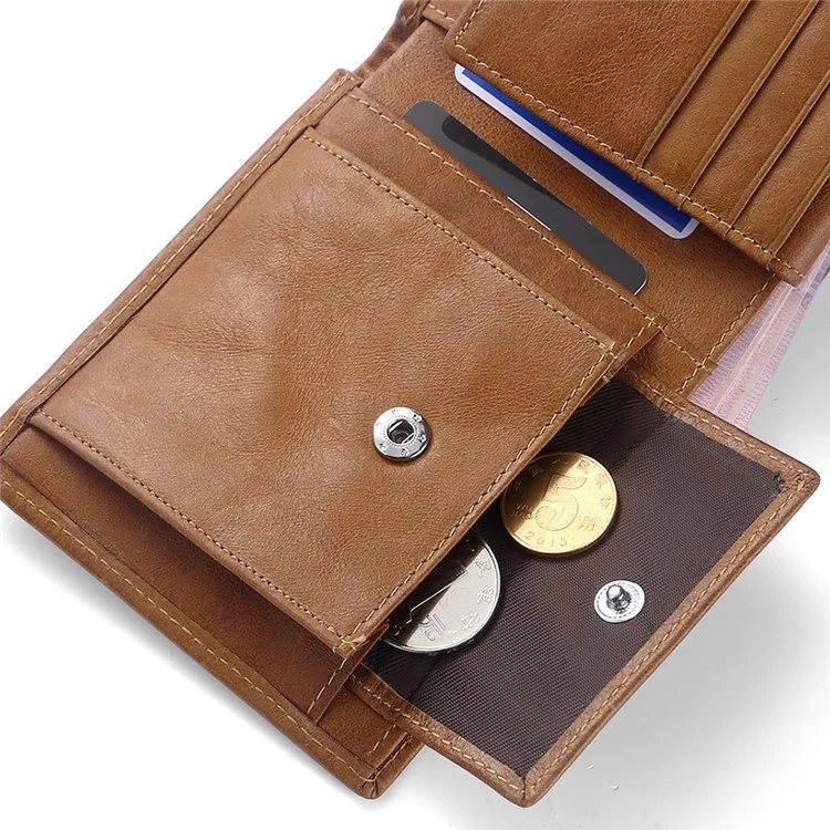 Carteira de couro vintage TP-169 para homens, porta-cartões multifuncional, porta-moedas, RFID antifurto - Marrom