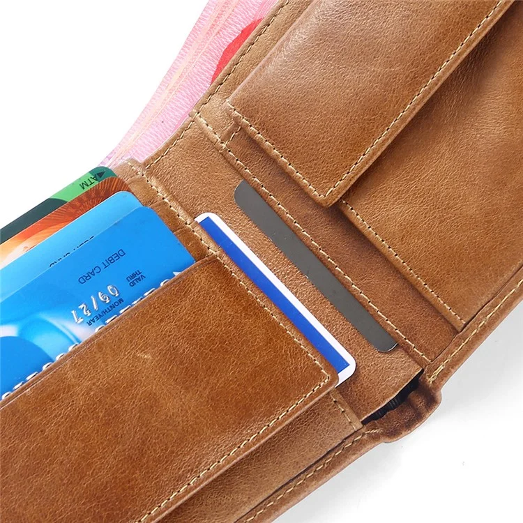 Carteira de couro vintage TP-169 para homens, porta-cartões multifuncional, porta-moedas, RFID antifurto - Marrom