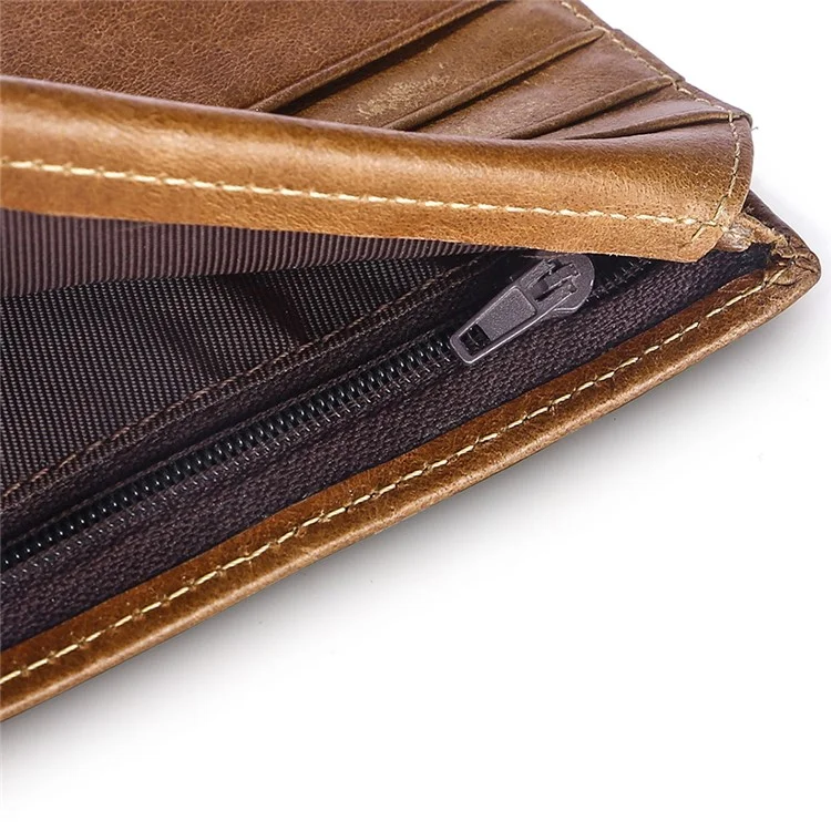 Carteira de couro vintage TP-169 para homens, porta-cartões multifuncional, porta-moedas, RFID antifurto - Marrom