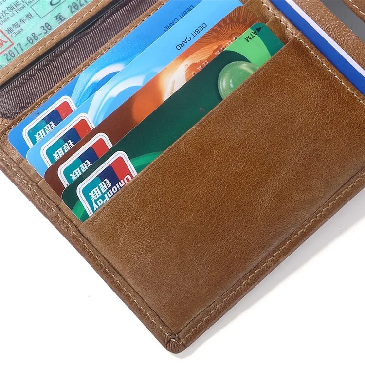 Carteira de couro vintage TP-169 para homens, porta-cartões multifuncional, porta-moedas, RFID antifurto - Marrom