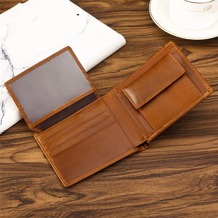 Carteira de couro vintage TP-169 para homens, porta-cartões multifuncional, porta-moedas, RFID antifurto - Marrom