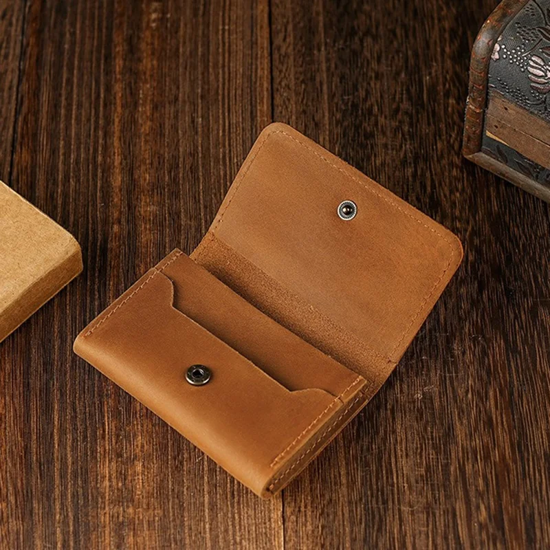 TP-8227 Mini Leather Coin Purse Wallet with Snap Button Credit Card Business Card Organizer - Dark Coffee