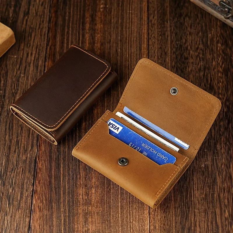 TP-8227 Mini Leather Coin Purse Wallet with Snap Button Credit Card Business Card Organizer - Dark Coffee
