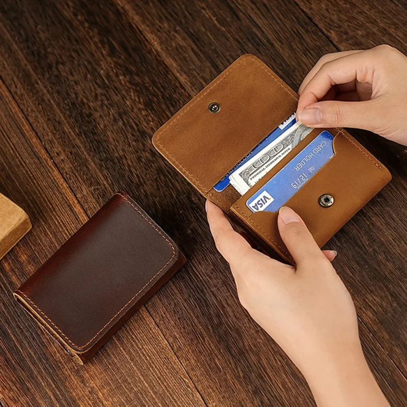 TP-8227 Mini Leather Coin Purse Wallet with Snap Button Credit Card Business Card Organizer - Dark Coffee