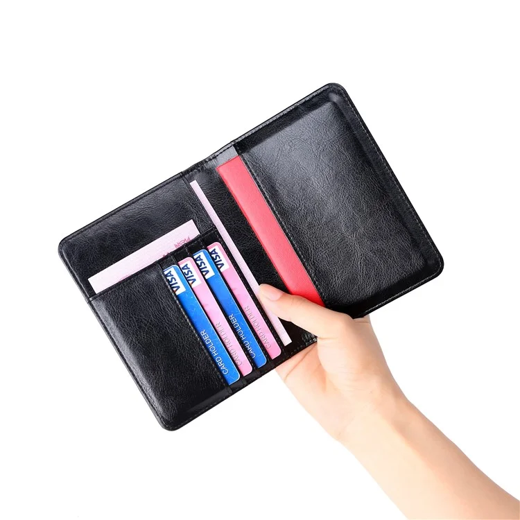 Porta-passaporte RFID TP-8296 Carteira de viagem multifuncional em couro legítimo com slots para cartões / Bolso para bilhetes - Preto