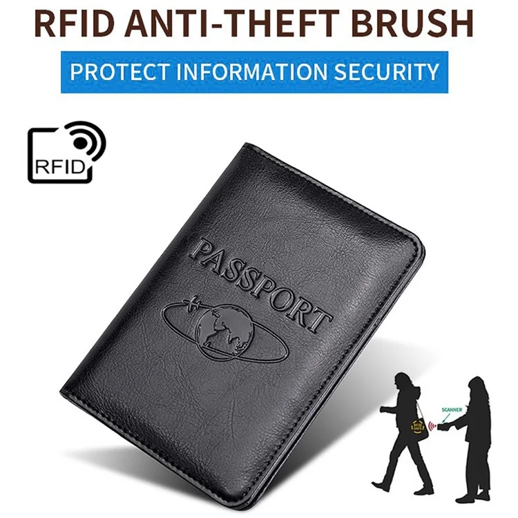 Porta-passaporte RFID TP-8296 Carteira de viagem multifuncional em couro legítimo com slots para cartões / Bolso para bilhetes - Preto