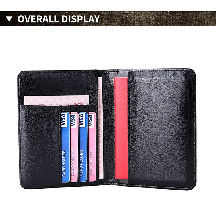 Porta-passaporte RFID TP-8296 Carteira de viagem multifuncional em couro legítimo com slots para cartões / Bolso para bilhetes - Preto