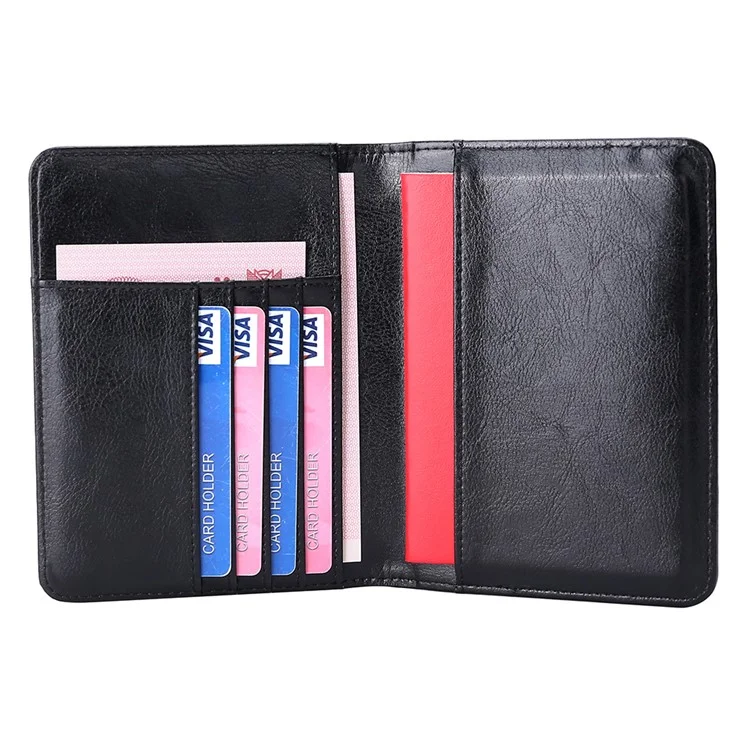 Porta-passaporte RFID TP-8296 Carteira de viagem multifuncional em couro legítimo com slots para cartões / Bolso para bilhetes - Preto