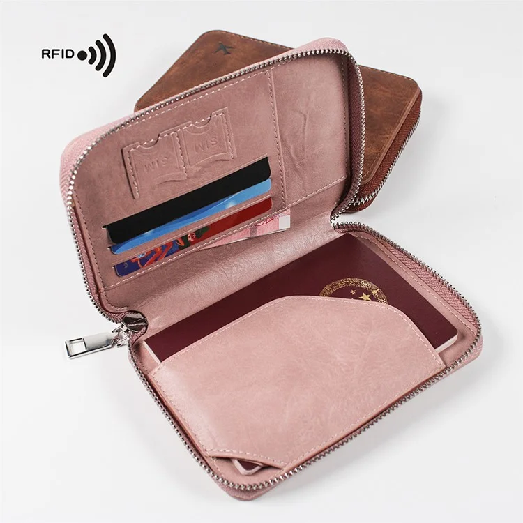 PIERU HJ22101 Обложка для паспорта с RFID-блокировкой, органайзер для наличных и карт, на молнии - Розовый