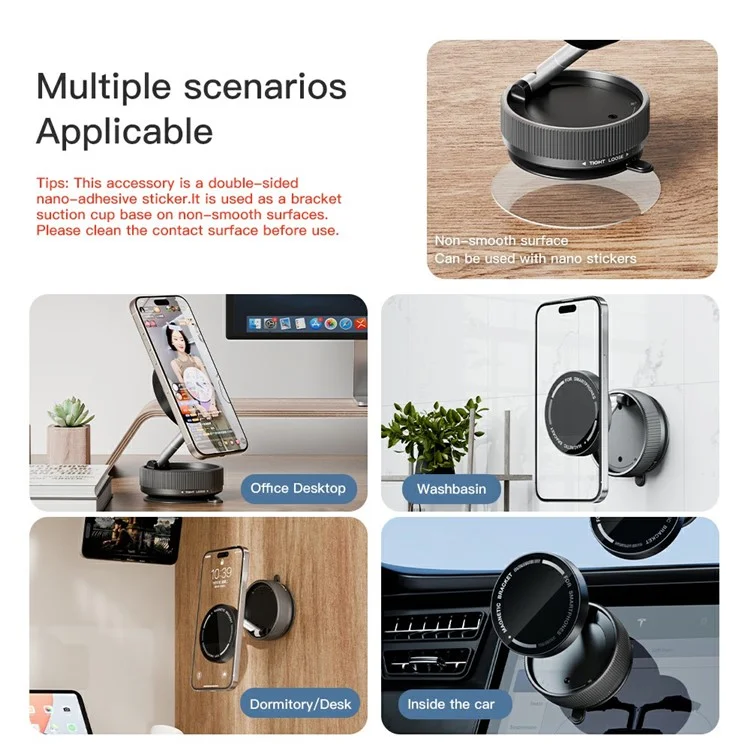 K10A Car Phone Mount Holder Foldable Rotatable Adjustable Height Double-Sided Magnetic Suction Cup - White