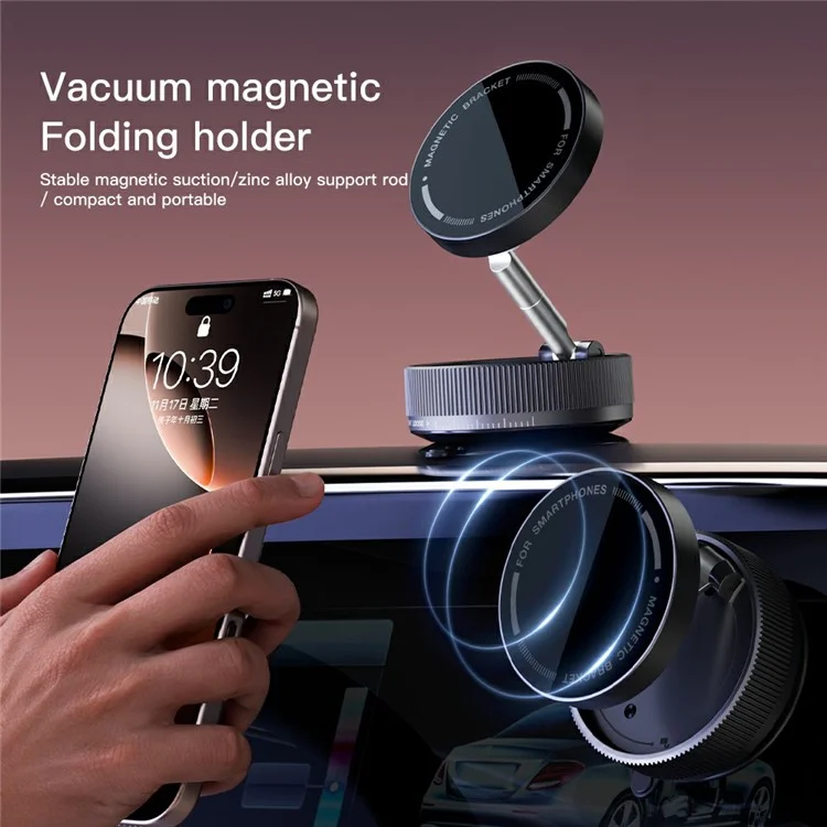 K10A Car Phone Mount Holder Foldable Rotatable Adjustable Height Double-Sided Magnetic Suction Cup - White