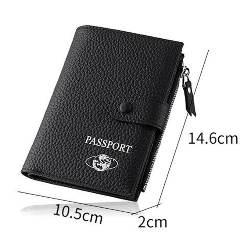 TP-8238 Genuine Leather Travel Passport Holder RFID Blocking Wallet Cards Container - Black