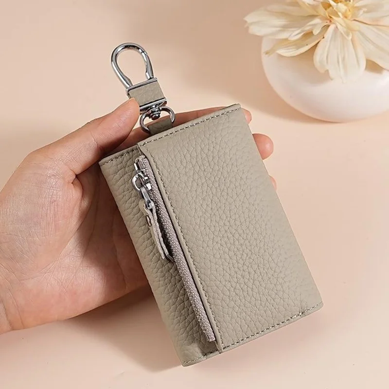 TP-9052 3-in-1 Wallet Coin Purse Card Holder Keys Container Cowhide Leather Litchi Texture - Black