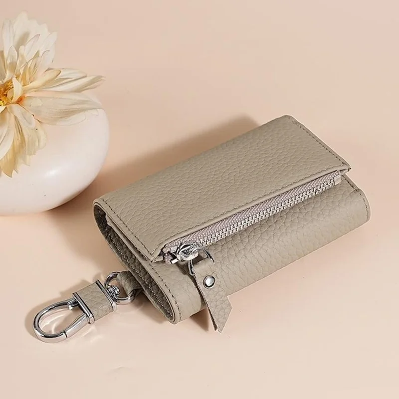 TP-9052 3-in-1 Wallet Coin Purse Card Holder Keys Container Cowhide Leather Litchi Texture - Black