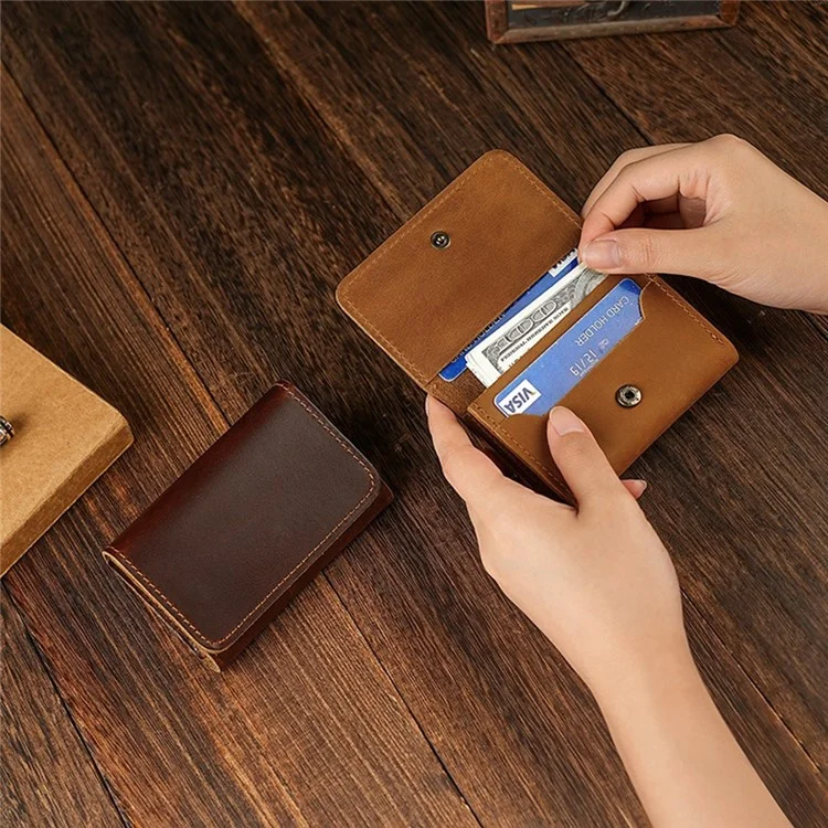 TP-8251 Portafogli Vintage in Pelle Crazy Horse con Doppio Strato, Custodia per Carte in Alluminio con Blocco RFID e Apertura Automatica - Marrone