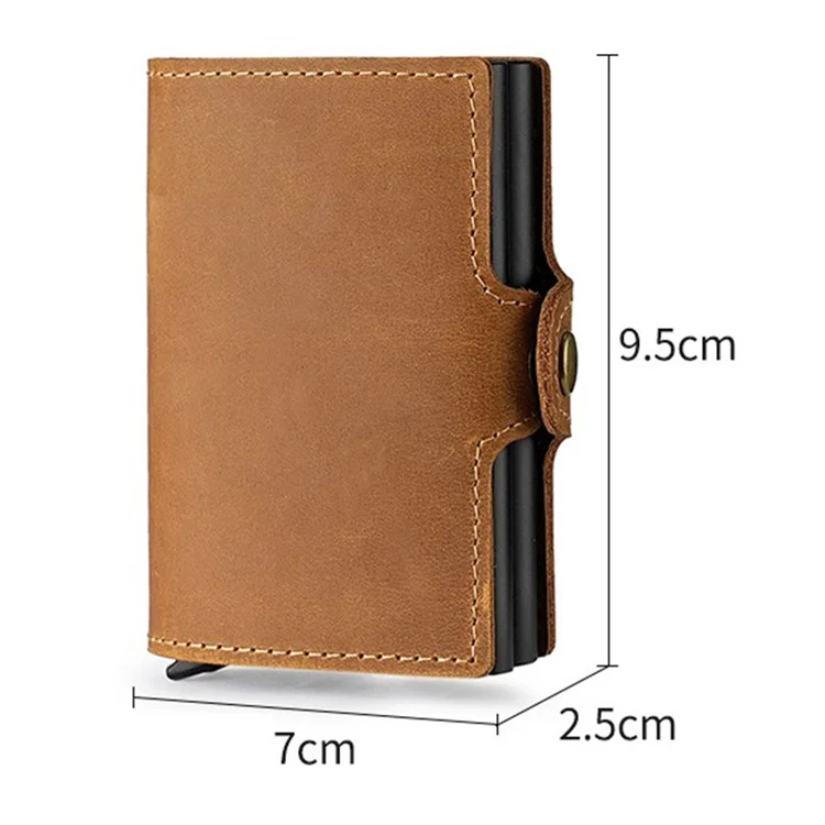 TP-8251 Portafogli Vintage in Pelle Crazy Horse con Doppio Strato, Custodia per Carte in Alluminio con Blocco RFID e Apertura Automatica - Marrone