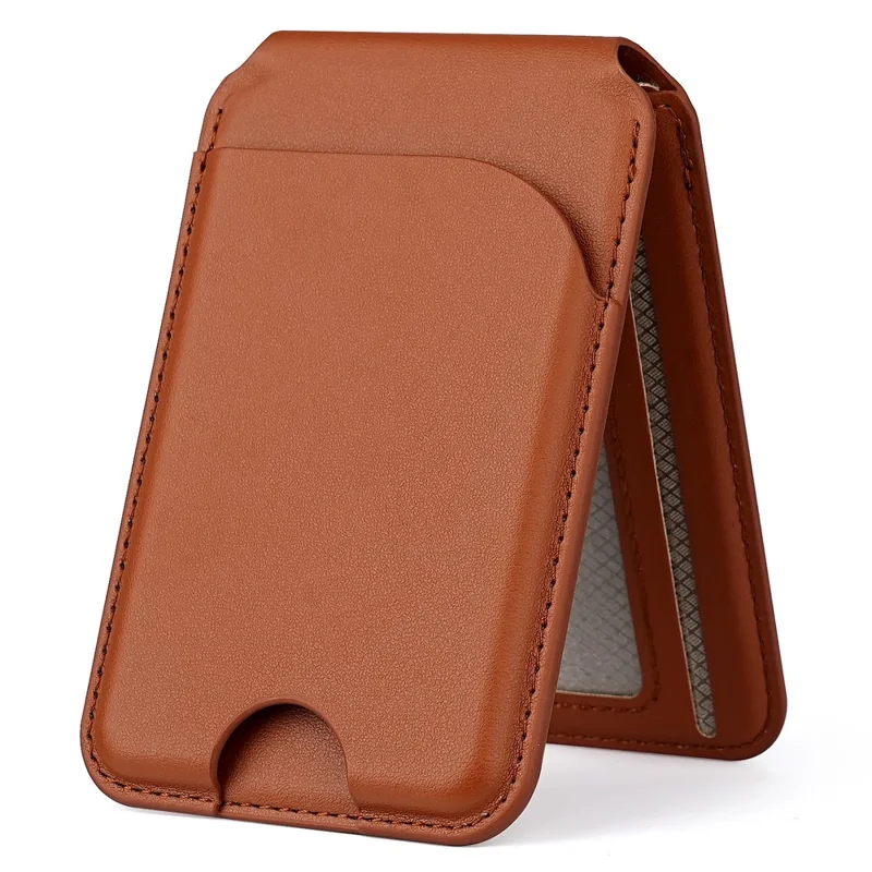 Folding Magnetic Card Holder Kickstand for Cell Phone Back Card Case RFID Blocking - Brown