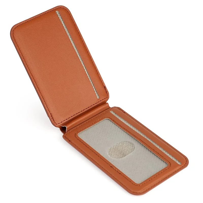 Folding Magnetic Card Holder Kickstand for Cell Phone Back Card Case RFID Blocking - Brown