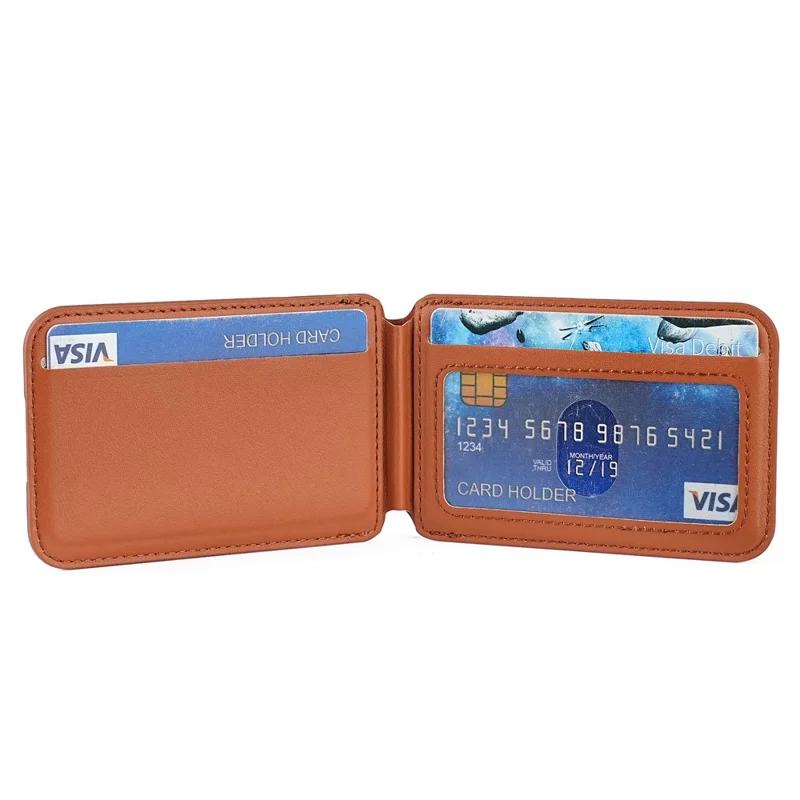 Folding Magnetic Card Holder Kickstand for Cell Phone Back Card Case RFID Blocking - Brown