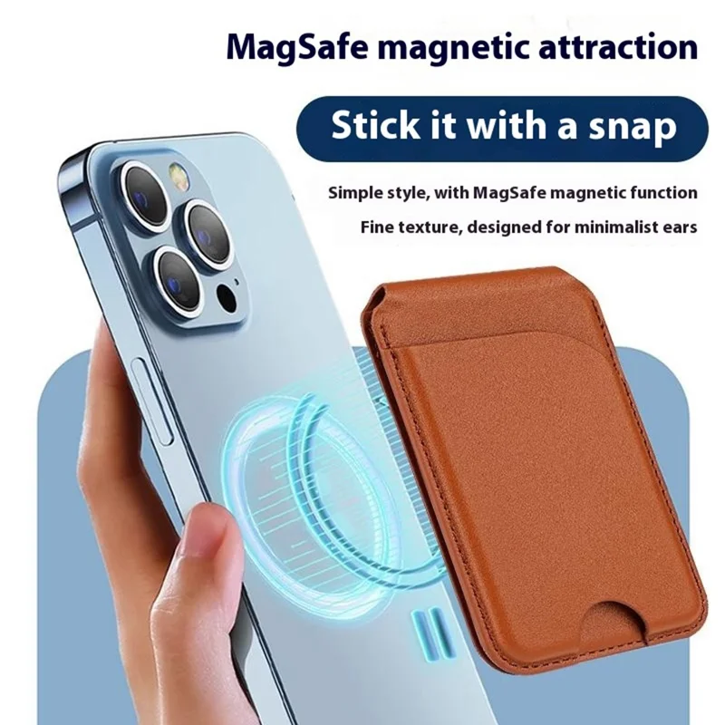 Folding Magnetic Card Holder Kickstand for Cell Phone Back Card Case RFID Blocking - Brown