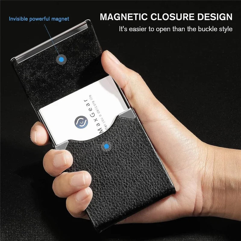 Porta Biglietti da Visita in Pelle Sintetica con Chiusura Magnetica - Custodia Completa per Ufficio / Uso Professionale - Nero