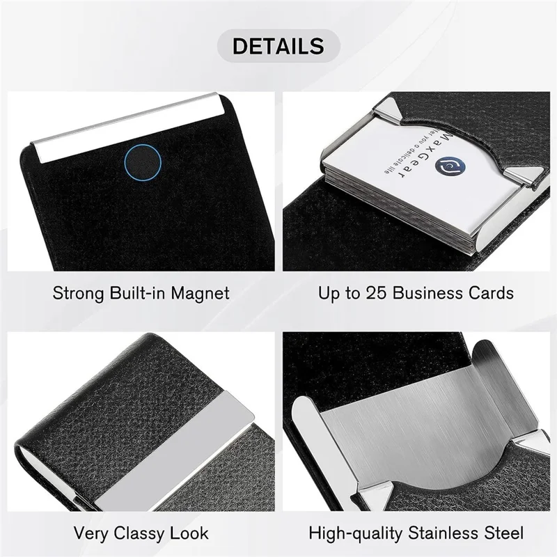 Porta Biglietti da Visita in Pelle Sintetica con Chiusura Magnetica - Custodia Completa per Ufficio / Uso Professionale - Nero