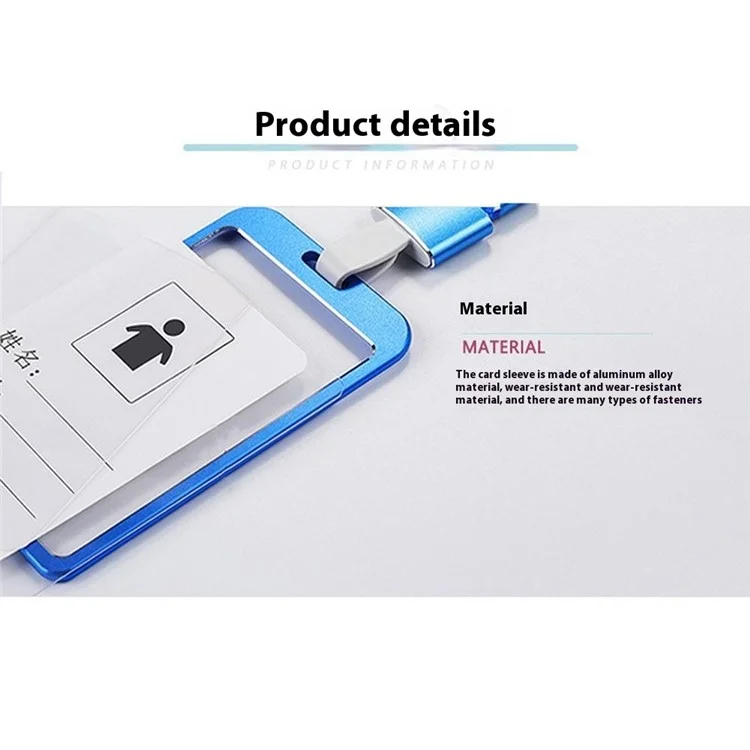 Aluminum Alloy ID Badge Holder with Lanyard Employee Work Card Vertical Case - Silver Stripe / S