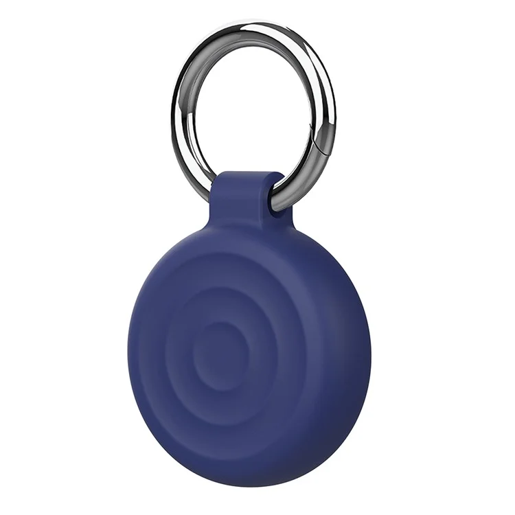 AT-66 For AirTag Locator Protective Case Waterproof Shockproof Tracker Silicone Cover with Keychain - Dark Blue