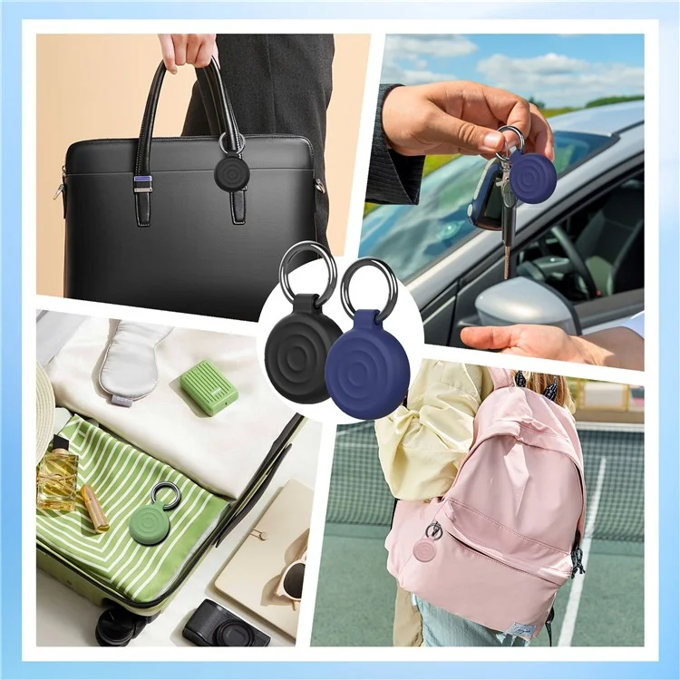 AT-66 For AirTag Locator Protective Case Waterproof Shockproof Tracker Silicone Cover with Keychain - Dark Blue