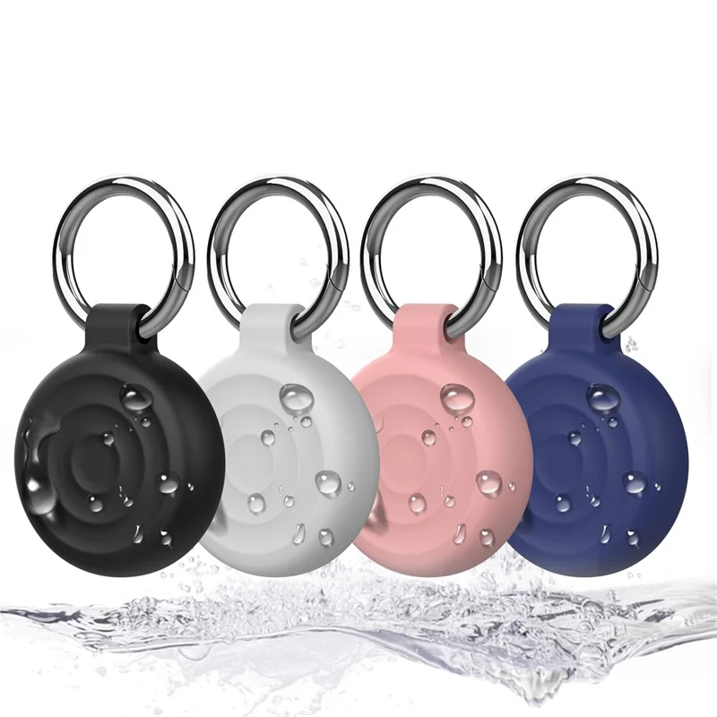 AT-66 For AirTag Locator Protective Case Waterproof Shockproof Tracker Silicone Cover with Keychain - Dark Blue