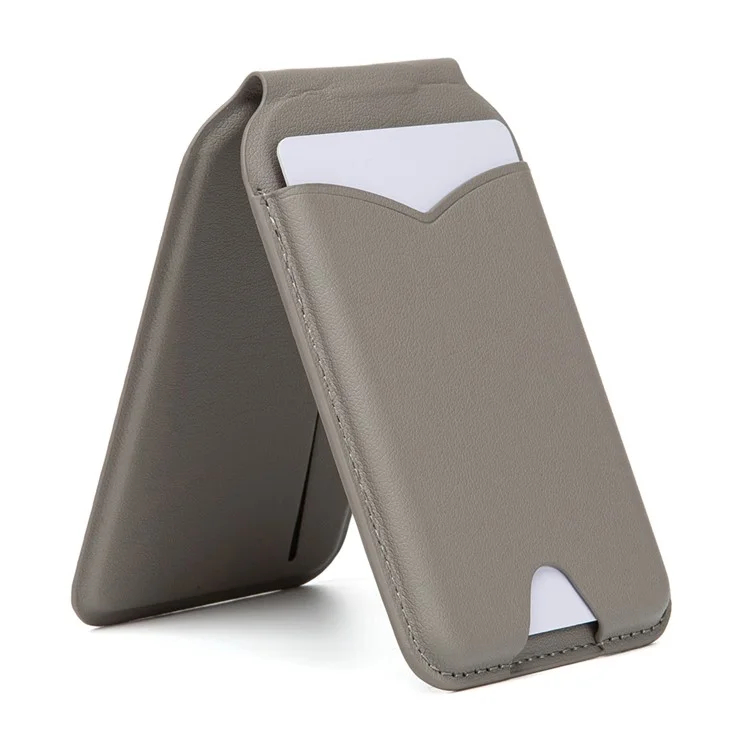 Leather Hinge Mirror Kickstands for Cell Phone Back Magnetic Card Holder Multi-Function Adjustable Angle - Grey