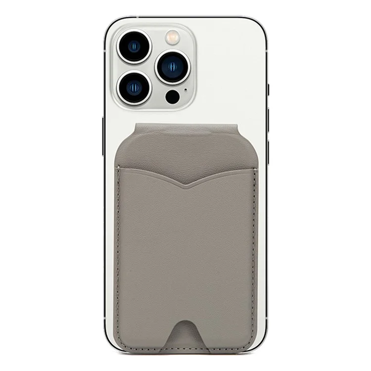Leather Hinge Mirror Kickstands for Cell Phone Back Magnetic Card Holder Multi-Function Adjustable Angle - Grey