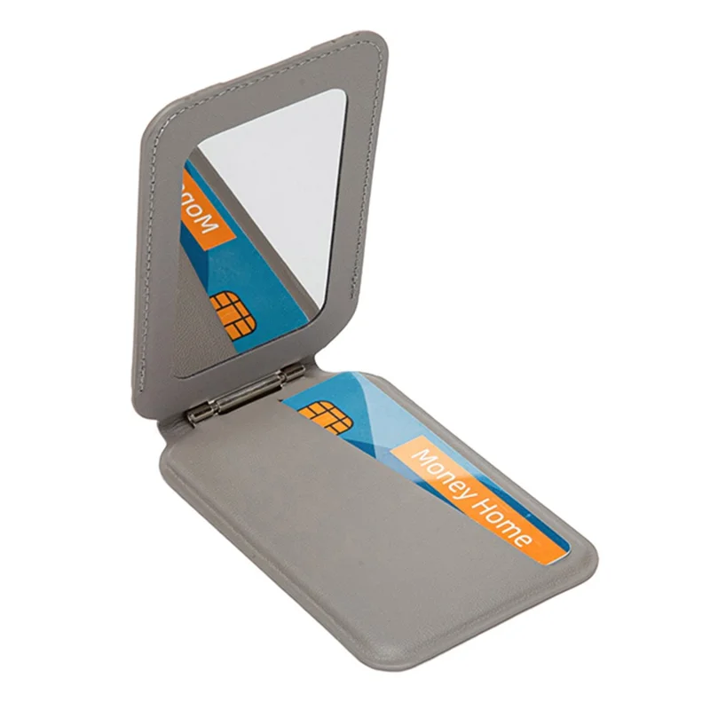 Leather Hinge Mirror Kickstands for Cell Phone Back Magnetic Card Holder Multi-Function Adjustable Angle - Light Grey