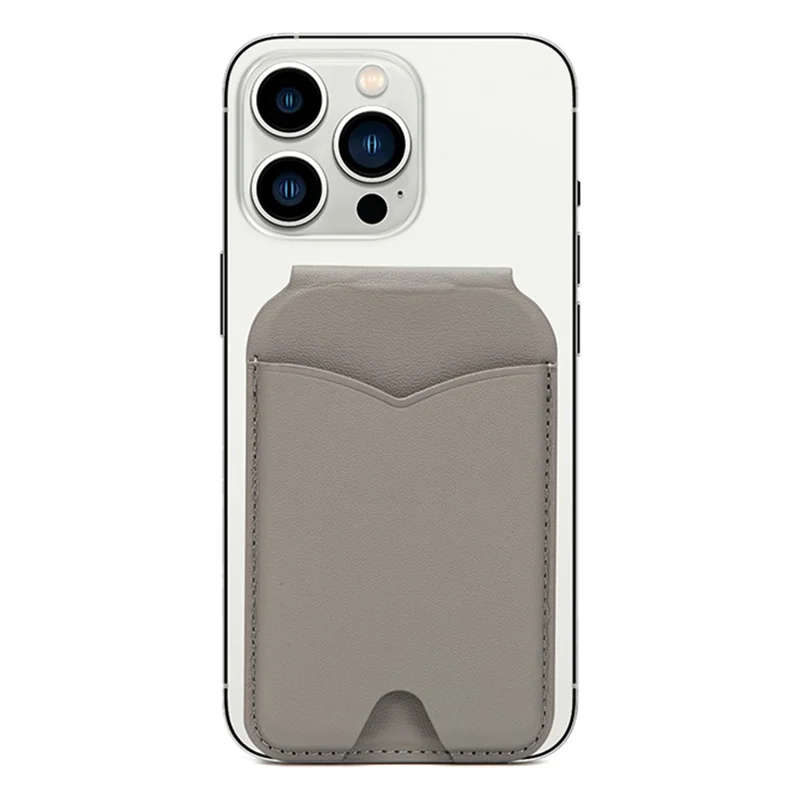 Leather Hinge Mirror Kickstands for Cell Phone Back Magnetic Card Holder Multi-Function Adjustable Angle - Light Grey