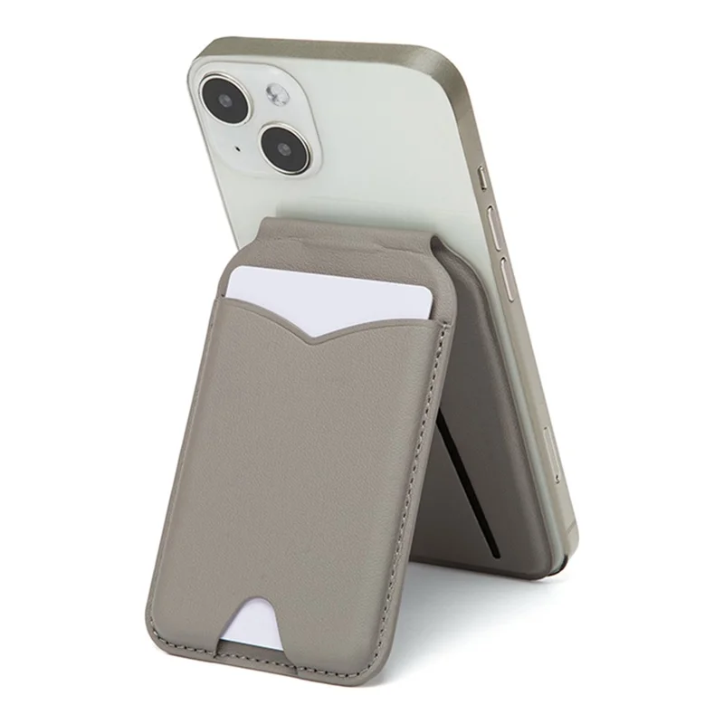 Leather Hinge Mirror Kickstands for Cell Phone Back Magnetic Card Holder Multi-Function Adjustable Angle - Light Grey