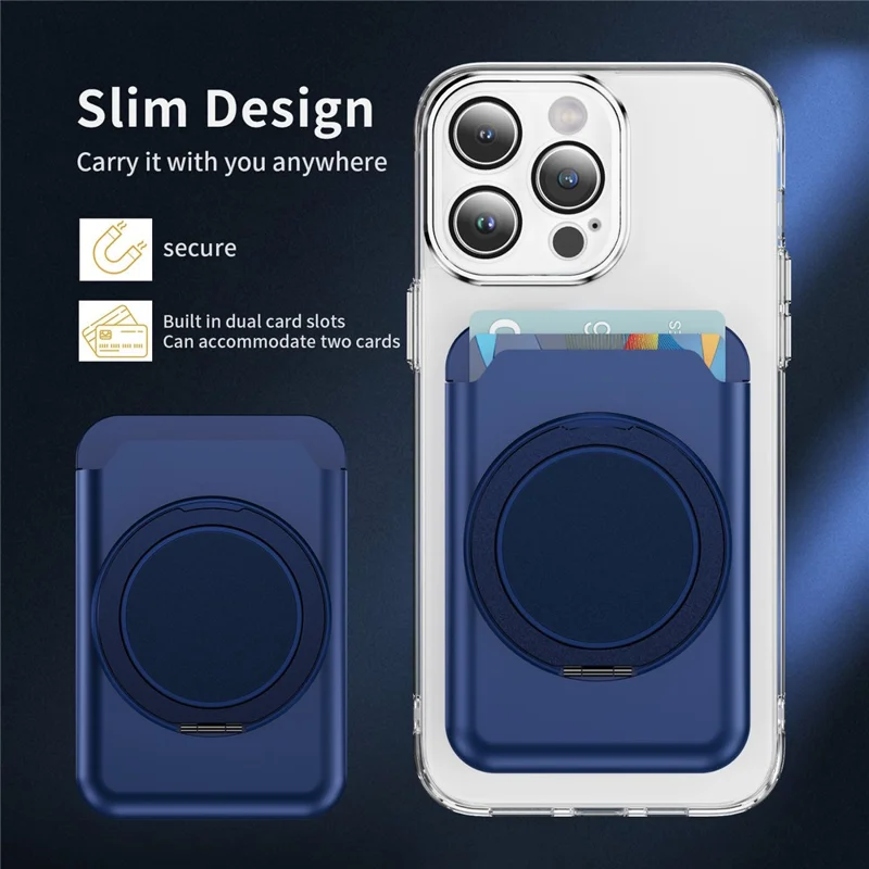 Magnetic Phone Card Holder Kickstand Multi Angle Adjustable Metal PC Vertical  /  Horizontal Card Bag Stand - Sapphire