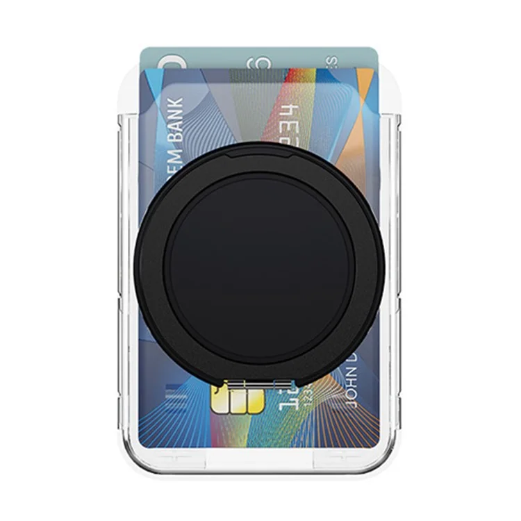 Porta Carte Magnetico Trasparente per Telefono con Supporto Multiangolo Regolabile - Design Scorrevole in Metallo PC - Nero