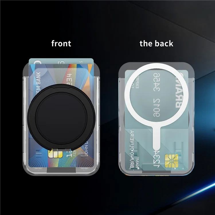 Porta Carte Magnetico Trasparente per Telefono con Supporto Multiangolo Regolabile - Design Scorrevole in Metallo PC - Nero