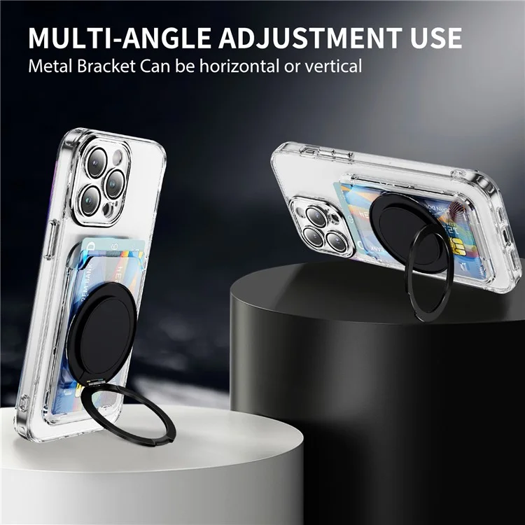 Porta Carte Magnetico Trasparente per Telefono con Supporto Multiangolo Regolabile - Design Scorrevole in Metallo PC - Nero